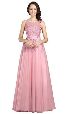 Sweet Pink Lace Beading Long Gown, Size ...